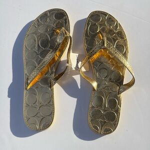 Vintage Coach Metallic Gold Cadee Flip Flops NWT